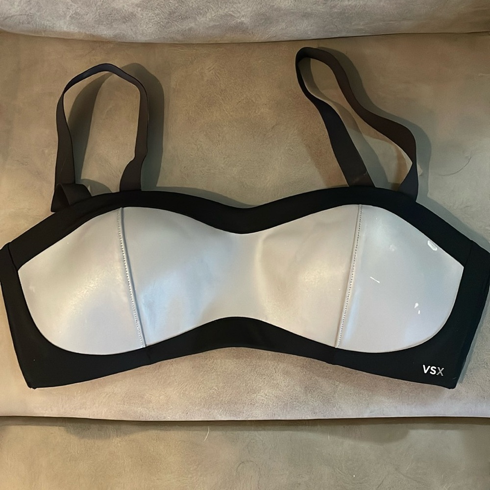 VSX Victorias Secret Sports Bra Clasp Back Black Silver size Large No Cups